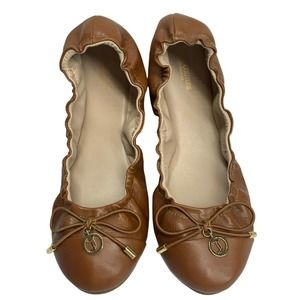 Women's JUICY COUTURE Brown Ballet Flats Sz. 8.5 Med Front Bow Slip-on Shoes